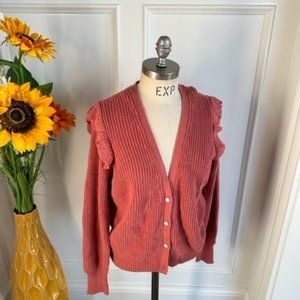 Marbled NWT Sweater Cardigan with Ruffle Shoulders